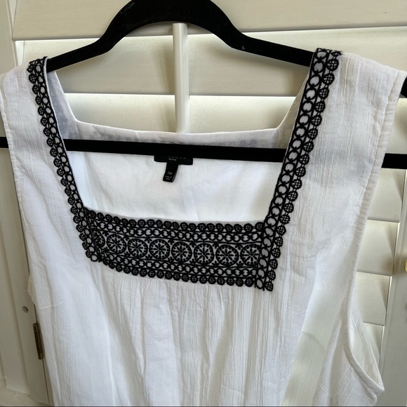 Talbots White Cotton Gauze Embroidered Square Neckline Belted Dress 14P - Picture 2 of 6